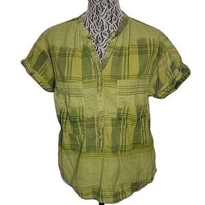 ANTHROPOLOGIE Pilcro Checked Plaid Short-Sleeve Shirt Green M 100% cotton Spring